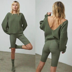 Lunya Cozy Cotton Silk Rib Sweater Reversible Hunter Green Medium Fall Classic